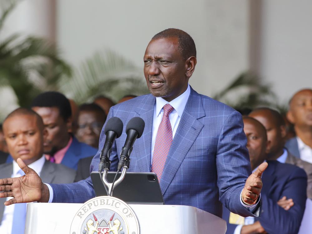 Kenyan President William Ruto gives an address at the State House in Nairobi, Kenya, Wednesday. He said he won't sign into law a finance bill proposing new taxes a day after protesters stormed parliament and several people were shot dead.