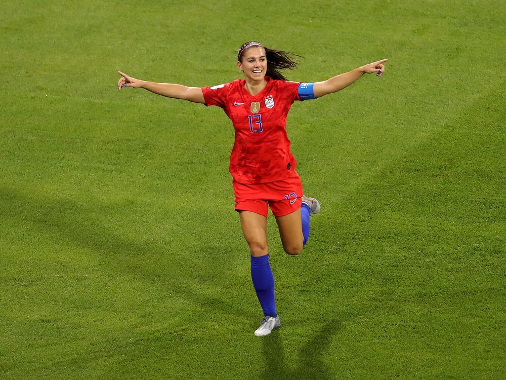 Alex Morgan celebrates during the 2019 FIFA Women's World Cup semifinal. 