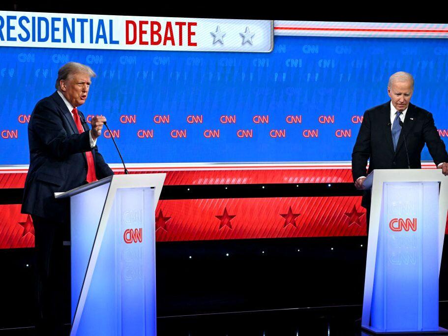 President Biden and former President Donald Trump participate in the first presidential debate of the 2024 elections at CNN's studios in Atlanta on June 27.