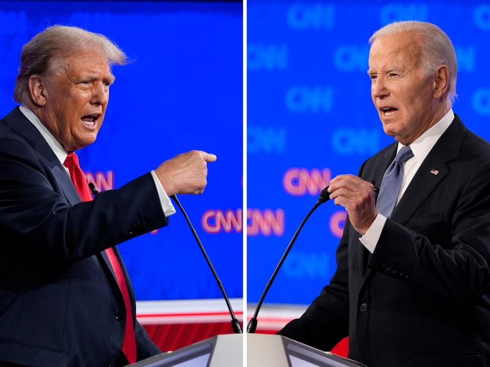 Republican presidential candidate former President Donald Trump, left, and President Joe Biden during a presidential debate hosted by CNN on Thursday in Atlanta. 