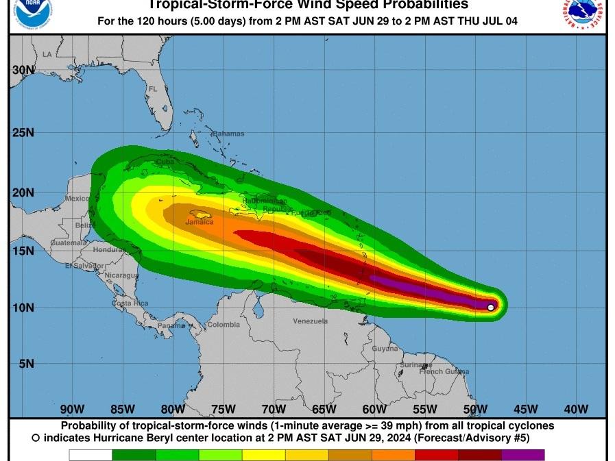 Beryl strengthened into a hurricane on Saturday.