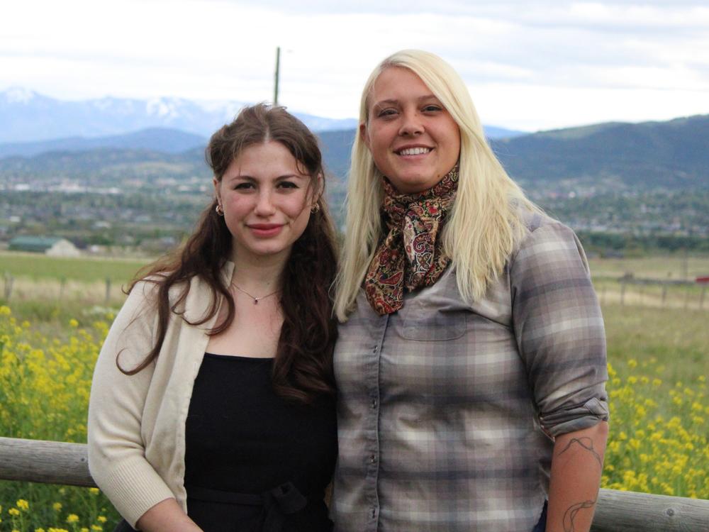 Sophia Ferst (left) and her wife, Madison Bethke, outside of Helena, Montana. After <em>Roe v. Wade </em>was overturned, Ferst decided to get sterilized. She is one of many people under 30 now seeking permanent contraception. 
