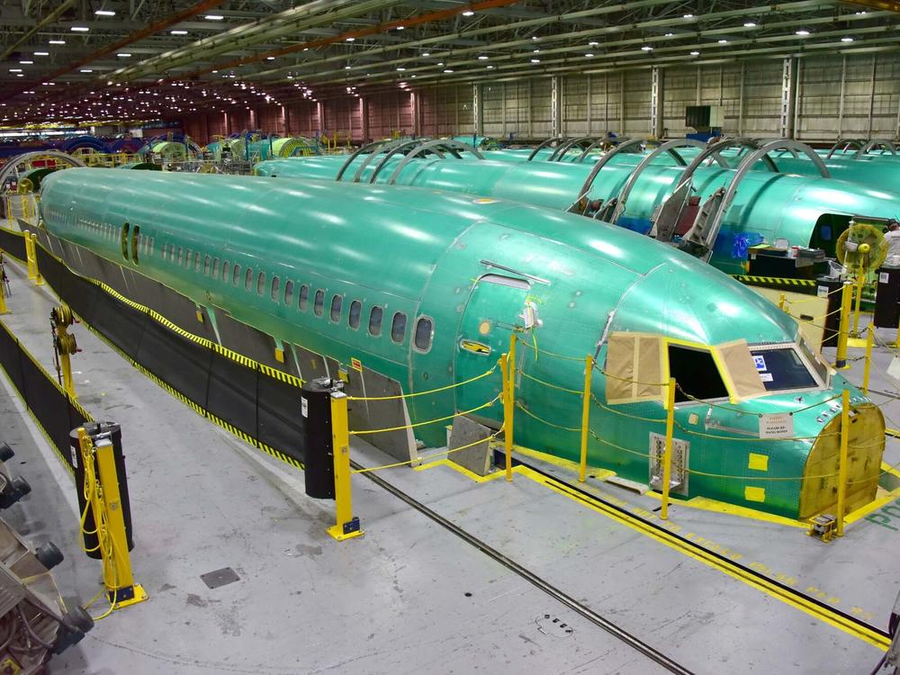 Unfinished fuselages for the Boeing 737 during production at the Spirit AeroSystems factory in Wichita, Kan.