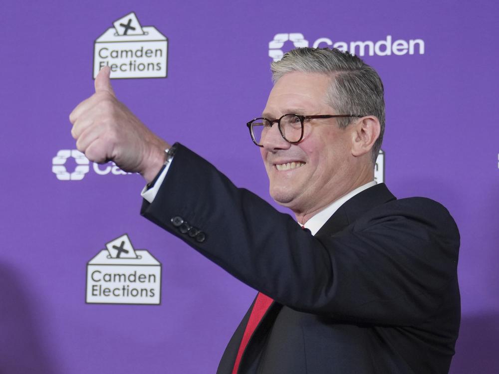 Britain's Labour Party leader Keir Starmer gives a thumbs up to his supporters after he was elected for the Holborn and St Pancras constituency in London on Friday.