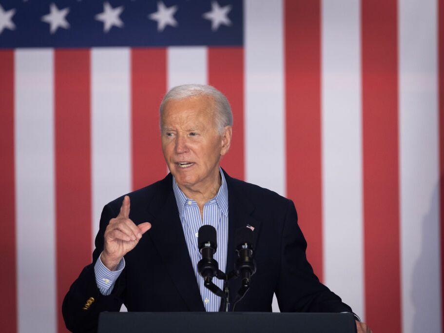 President Biden speaks to supporters Friday during a campaign rally in Madison, Wis.