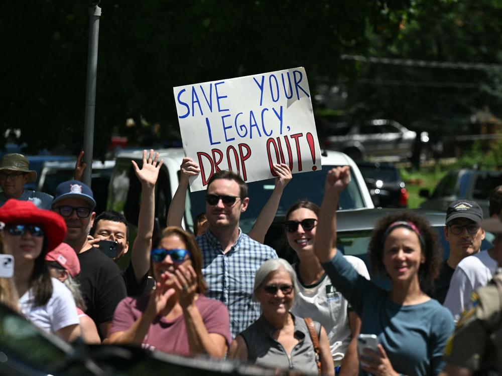 President Biden's motorcade arrives at a campaign rally at Sherman Middle School in Madison, Wis. on July 5.