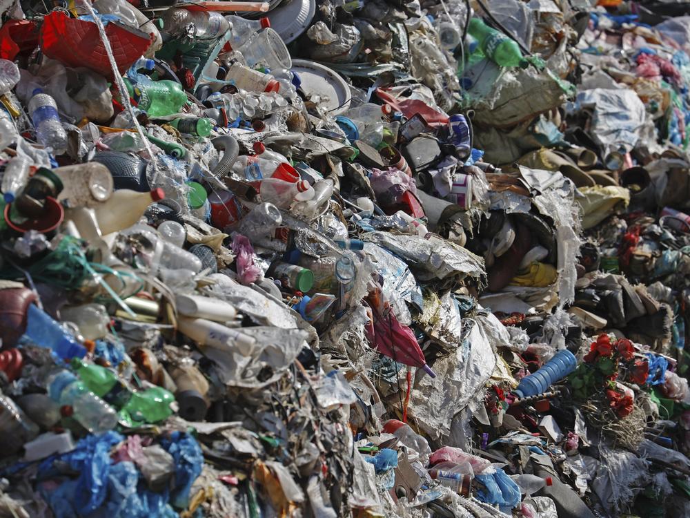 Garbage collected en route Mount Everest is piled before it is sorted for recycling at a facility operated by Agni Ventures, an agency that manages recyclable waste, in Kathmandu, Nepal, on Monday, June 24, 2024.
