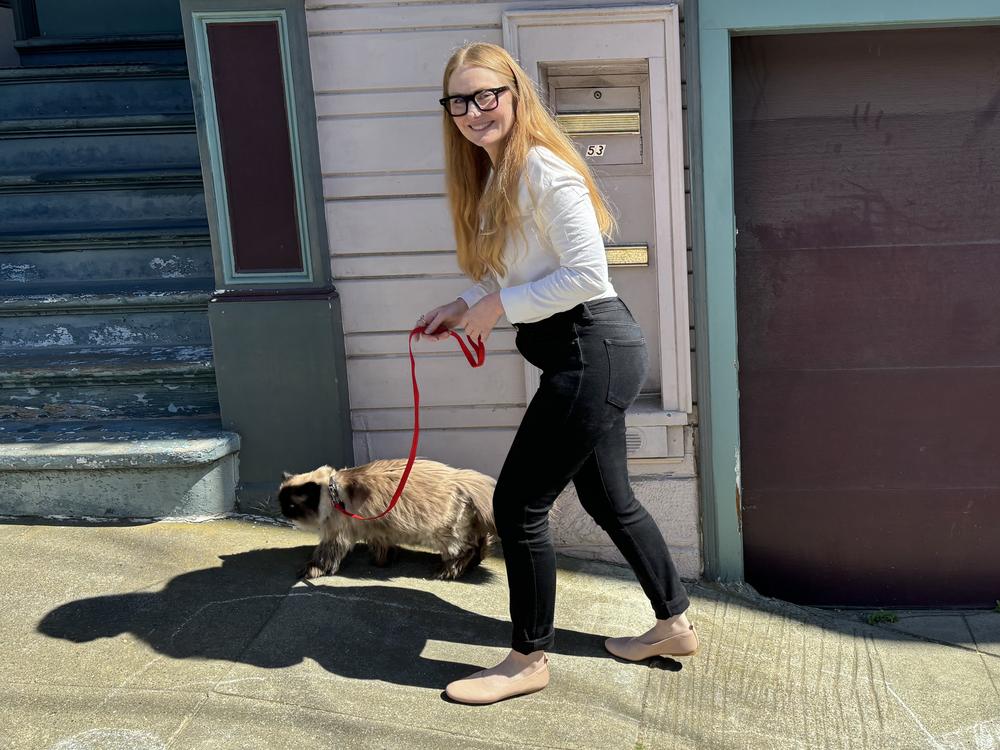 Jennifer Privett takes her Himalayan cat Jean Claude out for a stroll in San Francisco on June 28.