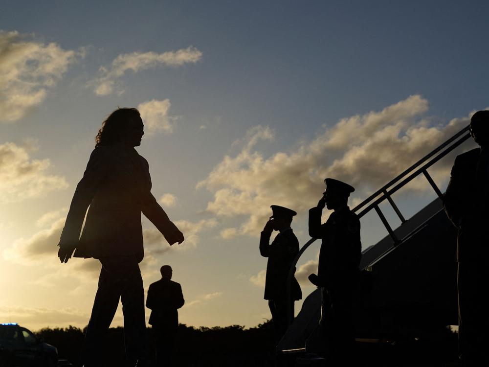 Vice President Harris boards Air Force Two in San Juan, Puerto Rico, on March 22, 2024.