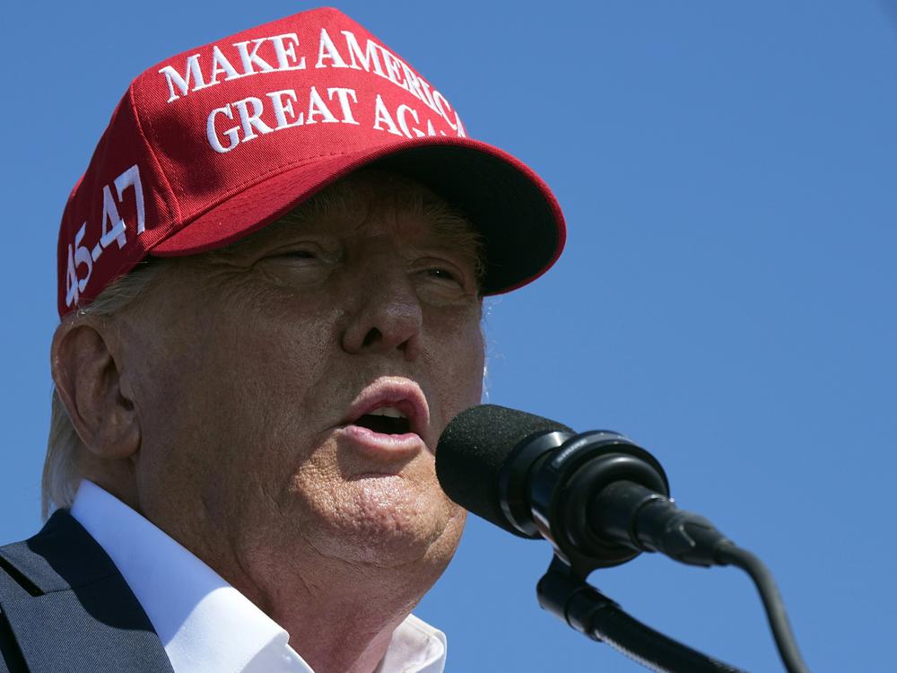 Republican presidential candidate former President Donald Trump speaks at a campaign rally in Chesapeake, Va., on June 28.