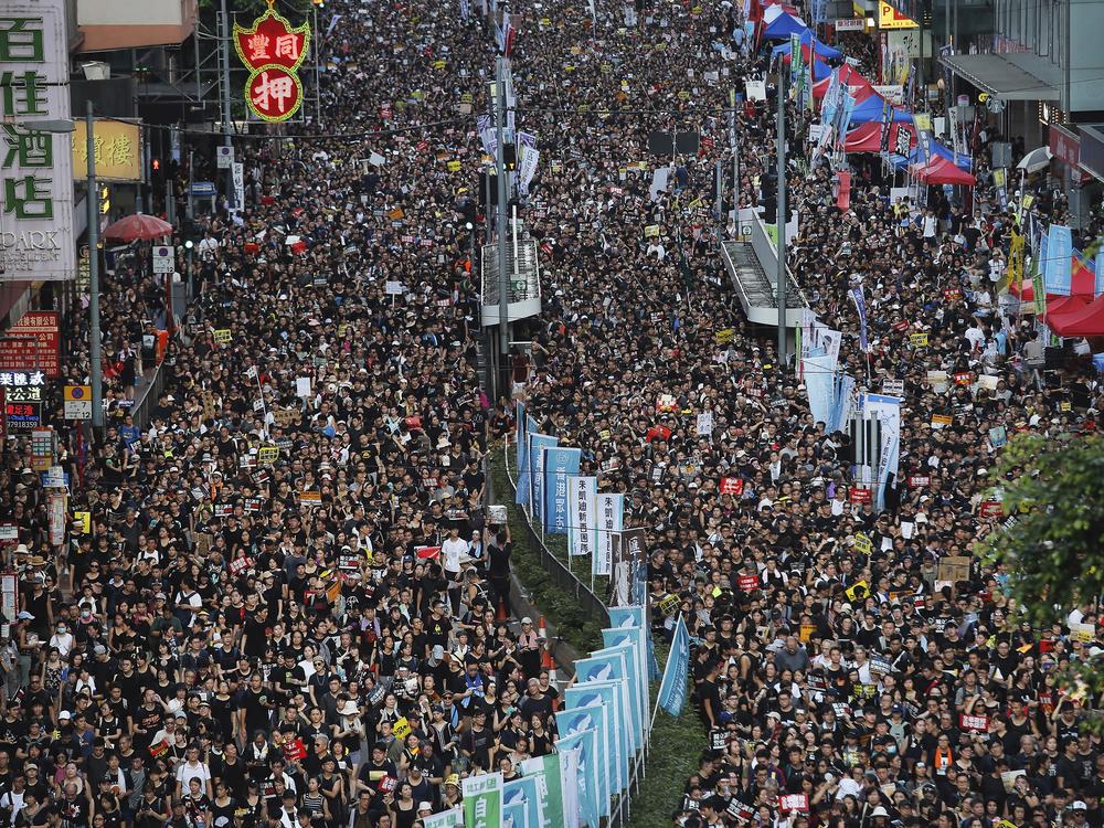 Protesters flood the streets in Hong Kong on July 1, 2019.