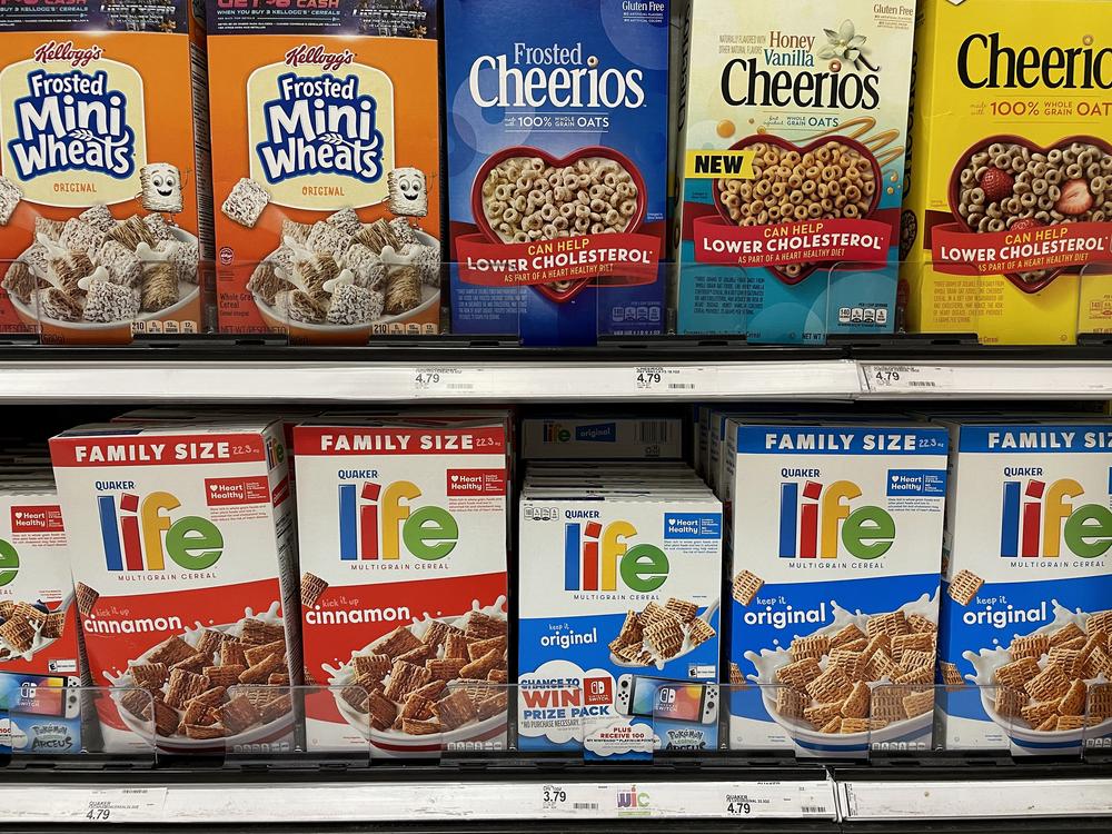 Boxes of cereal are displayed on a shelf at a Target store in July 2022 in San Rafael, Calif. Manufacturers are using 