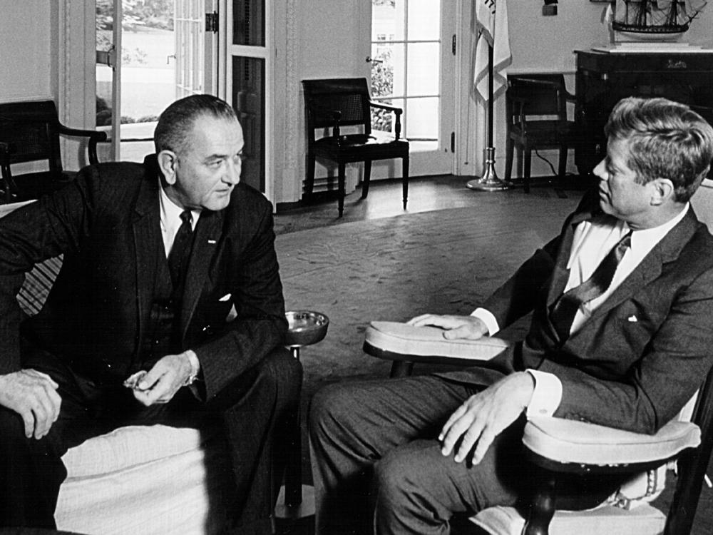 President John F. Kennedy and Vice President Lyndon B. Johnson in the Oval Office in September 1963, two months before Kennedy was assassinated, raising concerns about the hardiness of the line of succession.