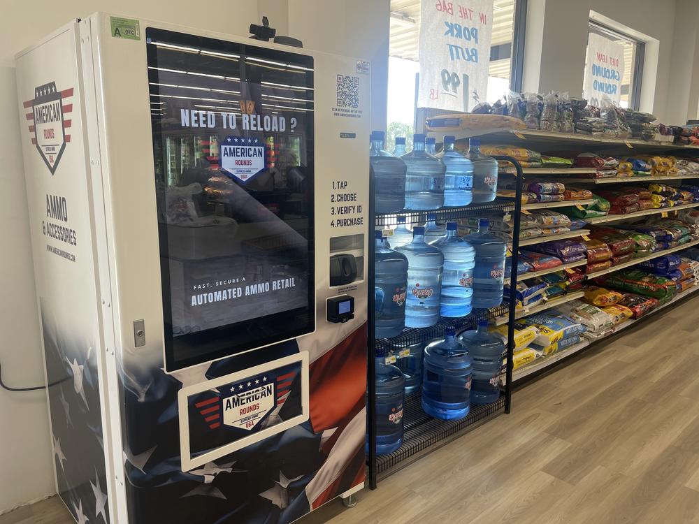 An ammunition vending machine pictured inside a Super C-Mart grocery store in Noble, Okla.