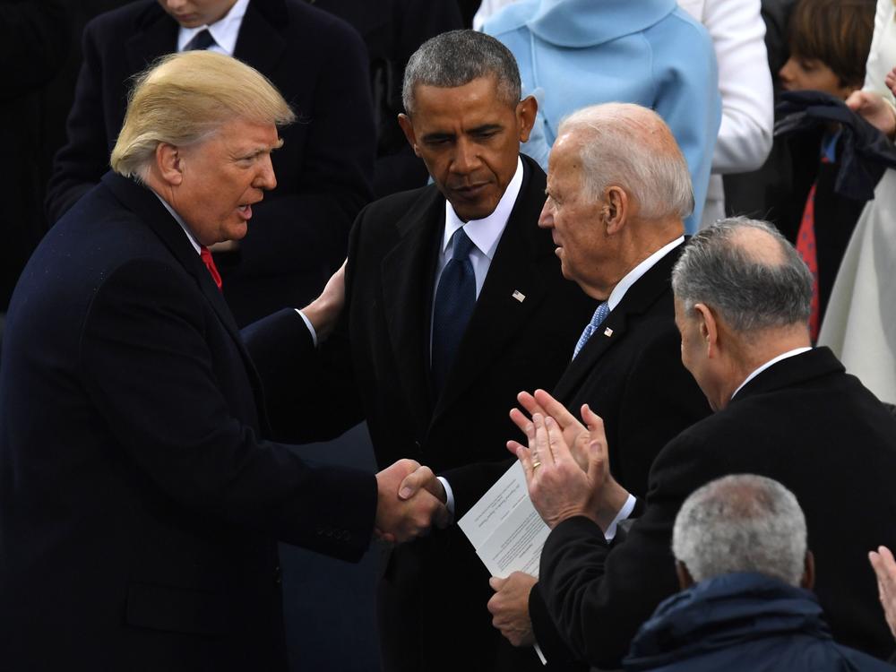 Donald Trump, Barack Obama and Joe Biden at the U.S. Capitol after Trump was sworn in as president in 2017.