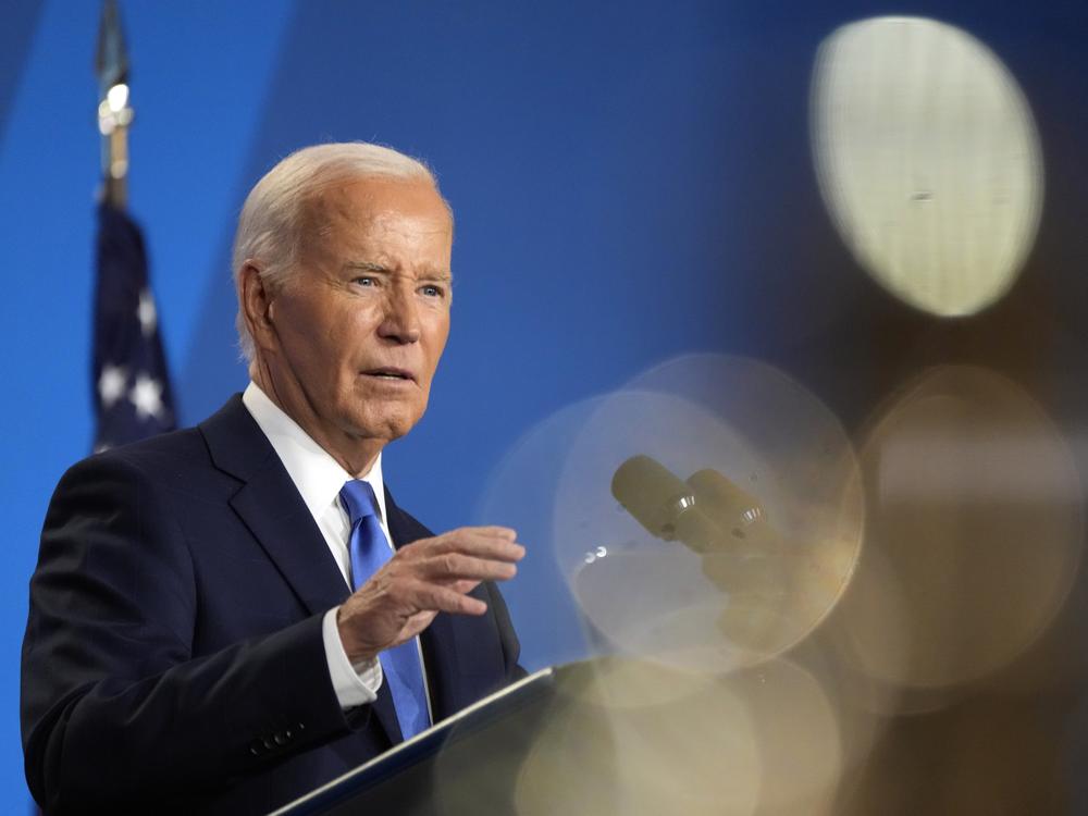 President Biden speaks at a news conference on Thursday, on the final day of the NATO summit in Washington.
