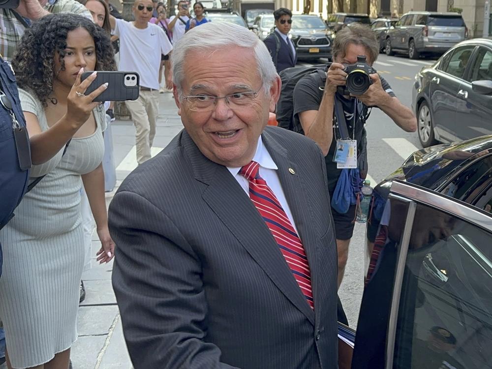 U.S. Sen. Bob Menendez, D-N.J., leaves federal court following the day's proceedings in his bribery trial, Thursday in New York.