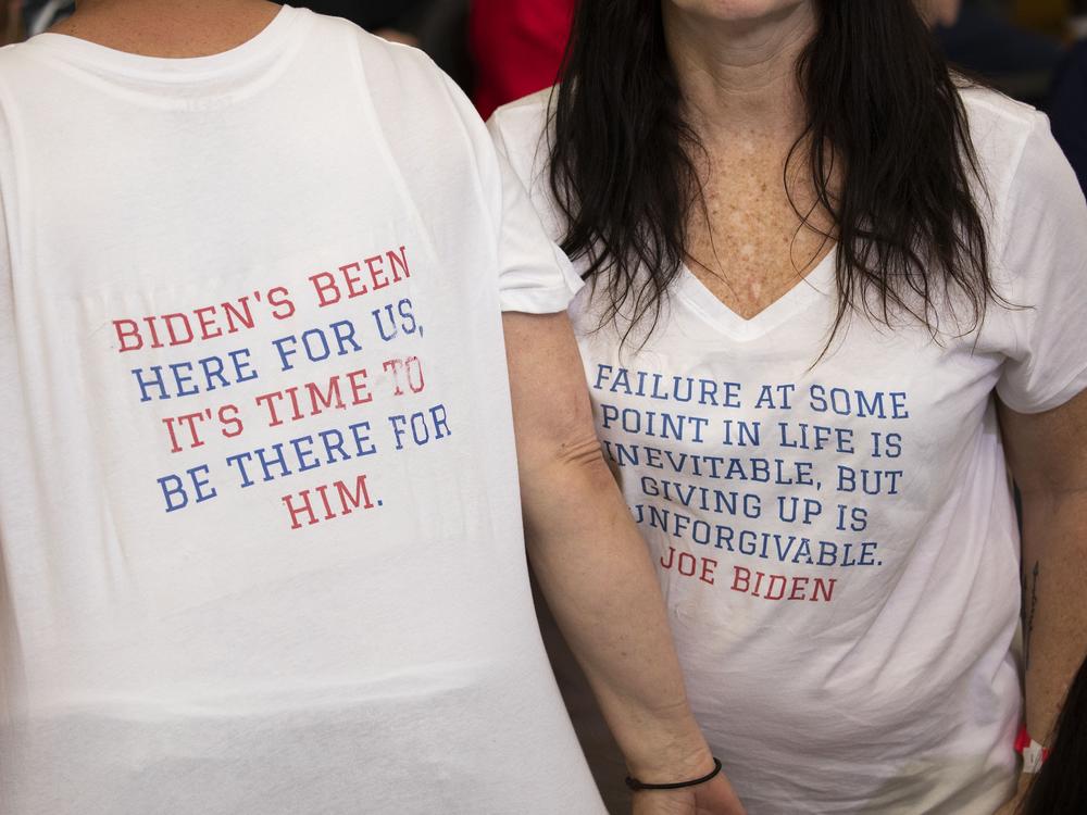 Supporters of President Biden wait for him to arrive at a rally in Detroit on July 12.