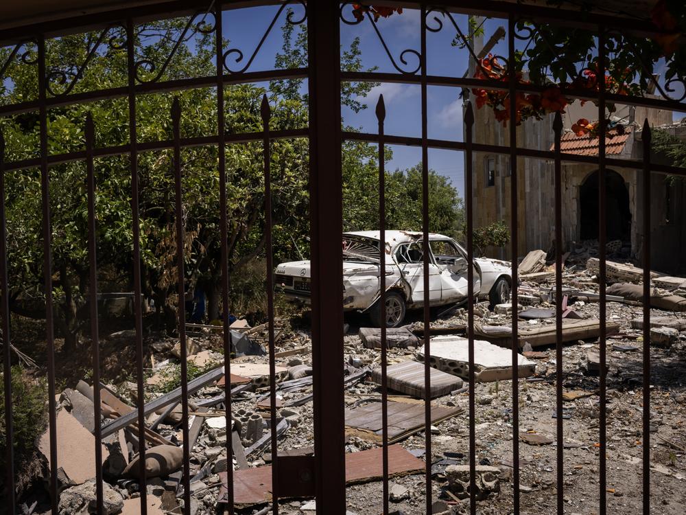 A view shows a house destroyed by an Israeli attack in Alma al-Chaab in southern Lebanon.