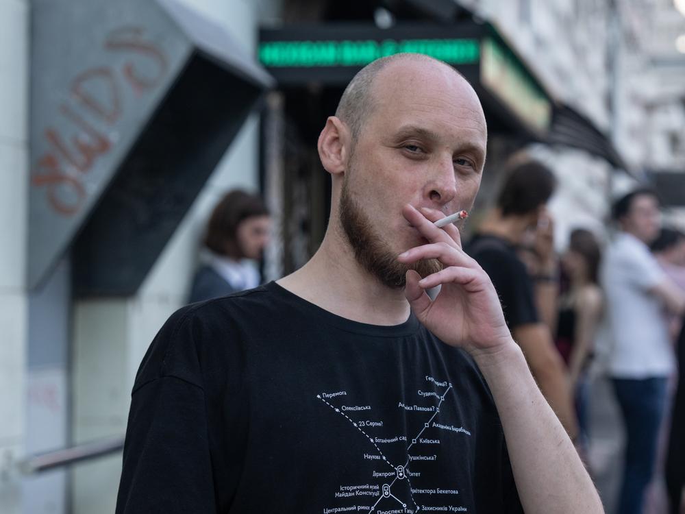 A co-organizer of the Lit Slam All Stars, Artem Elf, poses for a portrait in Kharkiv, Ukraine, on June 1.