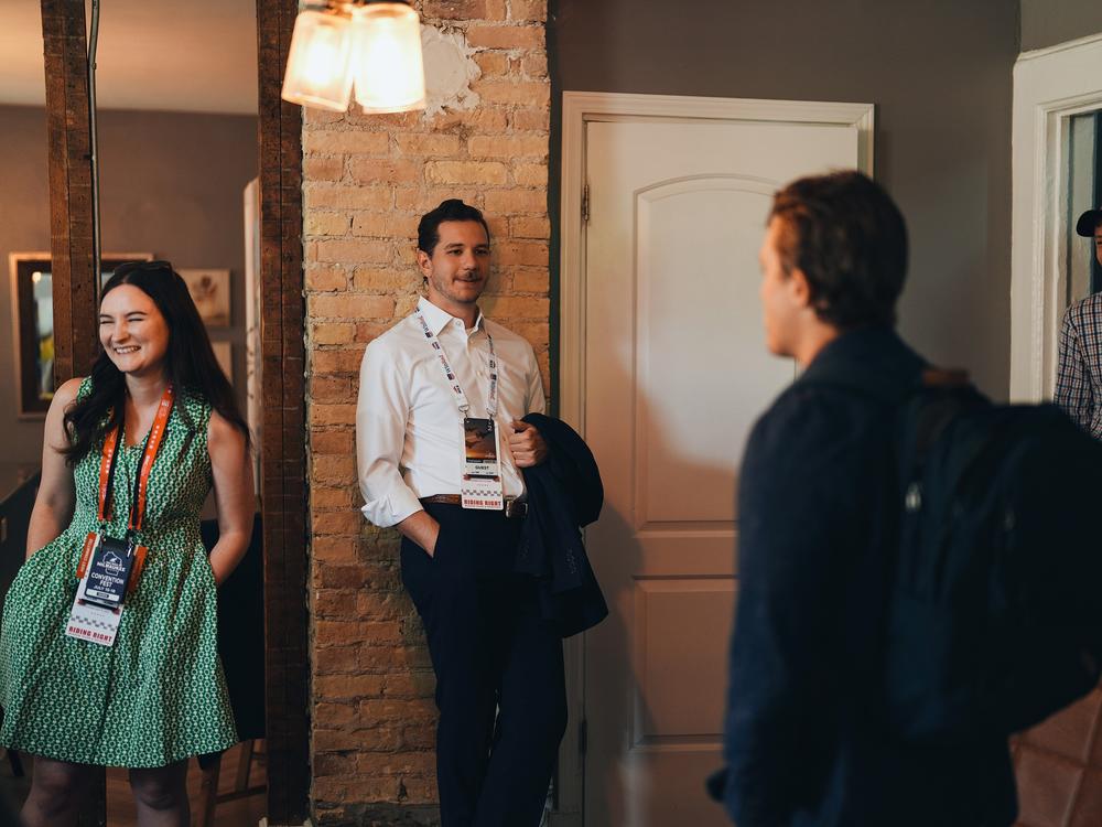  Left to right: Danielle Butcher Franz, Stephen Perkins, Benji Backer and Chris Barnard getting ready at ACC's airbnb ahead of the second day of the Republican National Convention.