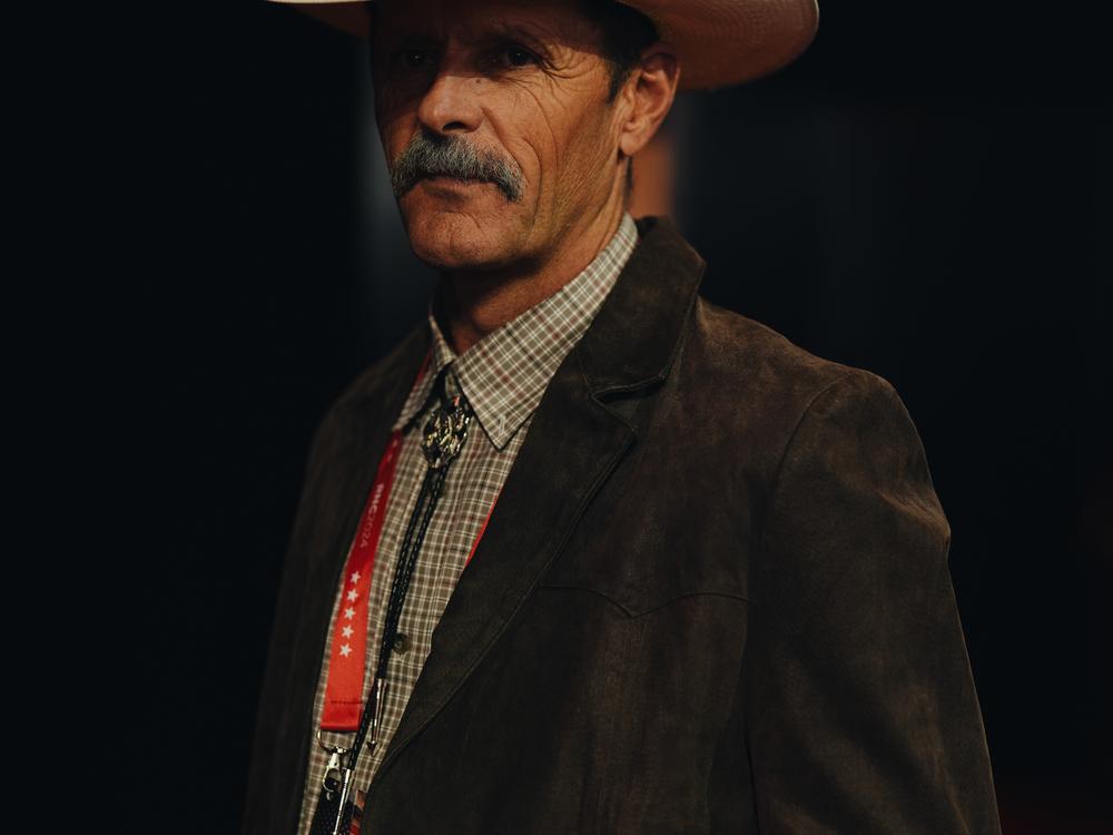 George Etchemendy, delegate from Wyoming, poses for a portrait on the third day of the Republican National Convention.