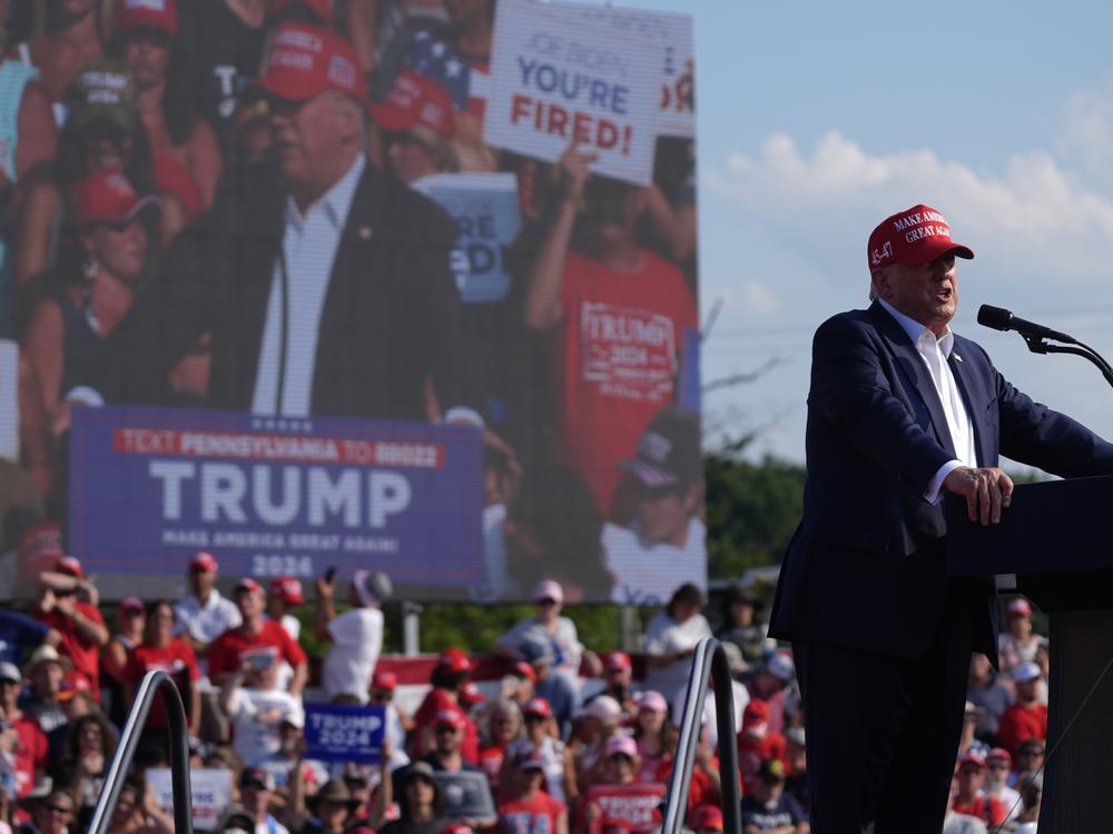Trump speaks at the campaign rally in Butler on July 13.