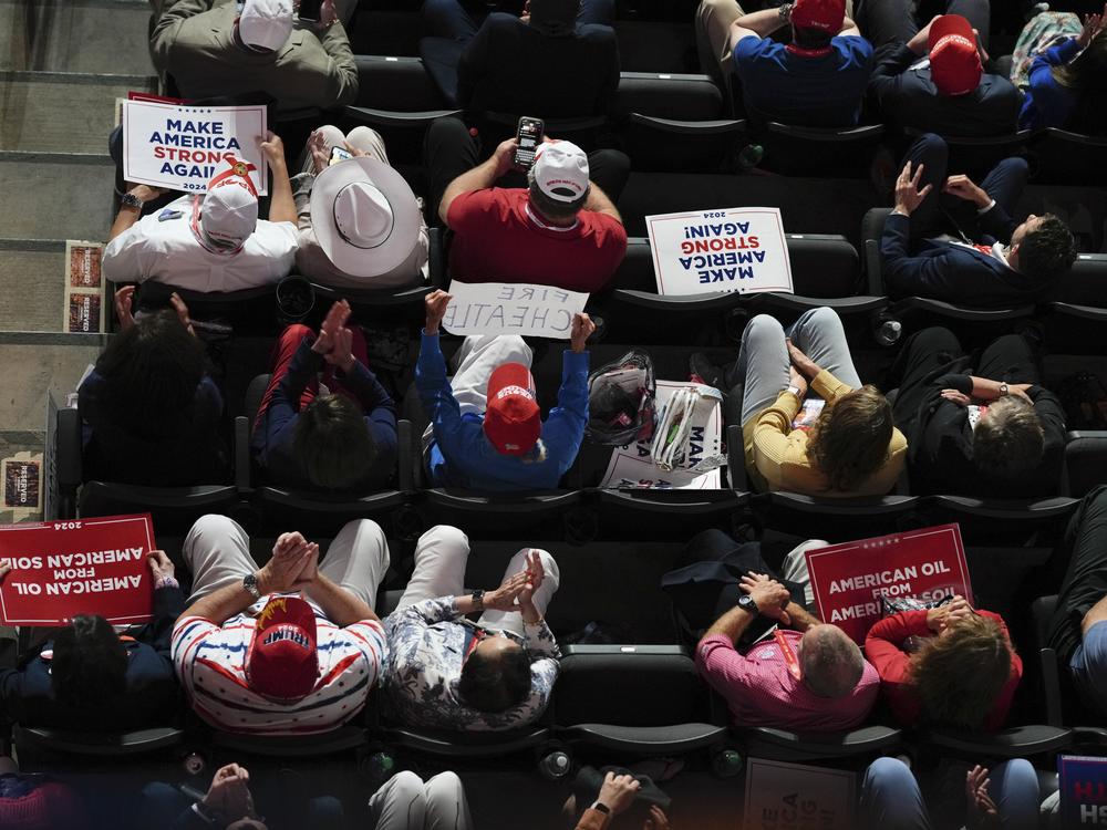 People cheer for the Republican vice presidential nominee J.D. Vance, during the third night of the RNC, in Milwaukee, Wisc., on July 17.