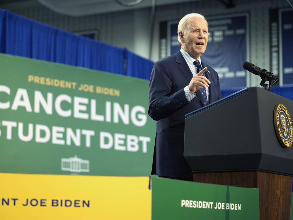 President Biden speaks about student loan debt, April 8, 2024, in Madison, Wis.