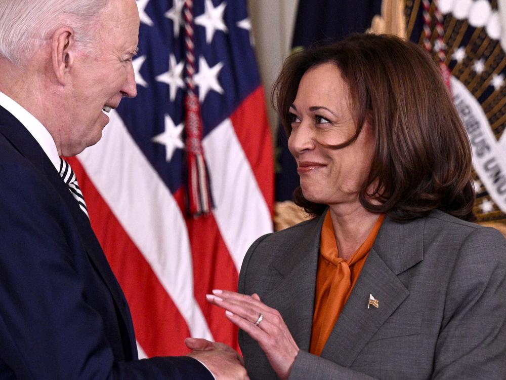President Biden and Vice President Harris at a White House event on artificial intelligence on October 30, 2023.