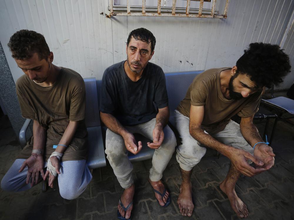 Palestinian detainees after they were released by the Israeli army, in Deir Al Balah, Gaza Strip, on June 20.