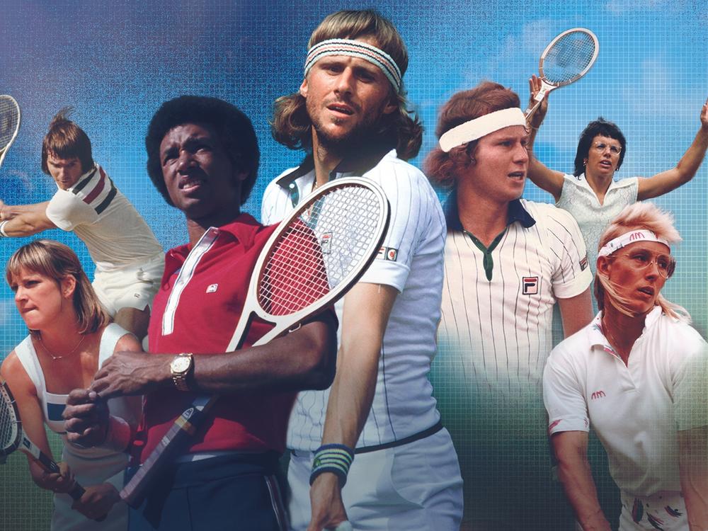 From left, Chris Evert, Jimmy Connors, Arthur Ashe, Bjorn Borg, John McEnroe, Billie Jean King and Martina Navratilova all feature in new documentary series, <em>Gods of Tennis.</em>