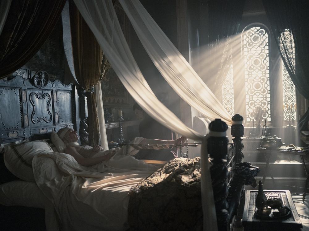 Larys (Matthew Needham) tells Aegon (Tom Glynn-Carney) that his plans are gaining traction.