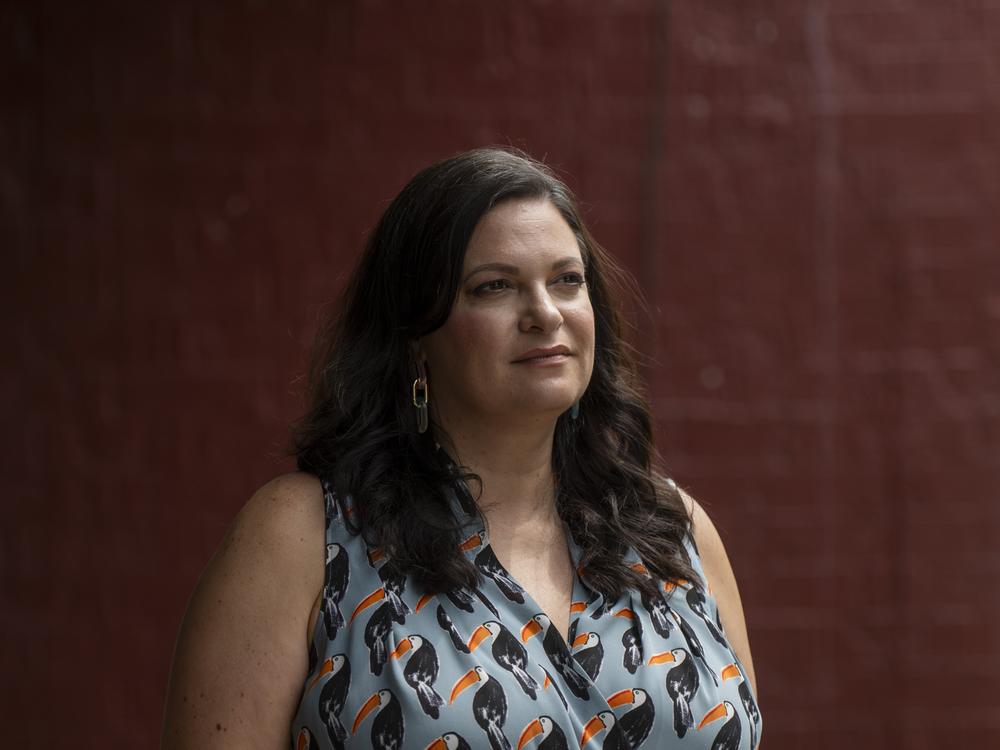 Kathleen Madonna-Emmerling poses for a portrait outside a restaurant in Moon Township, Pennsylvania on July 23, 2024.