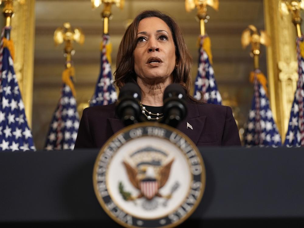Vice President Harris speaks following a meeting with Israeli Prime Minister Benjamin Netanyahu at the Eisenhower Executive Office Building on the White House complex in Washington on Thursday.