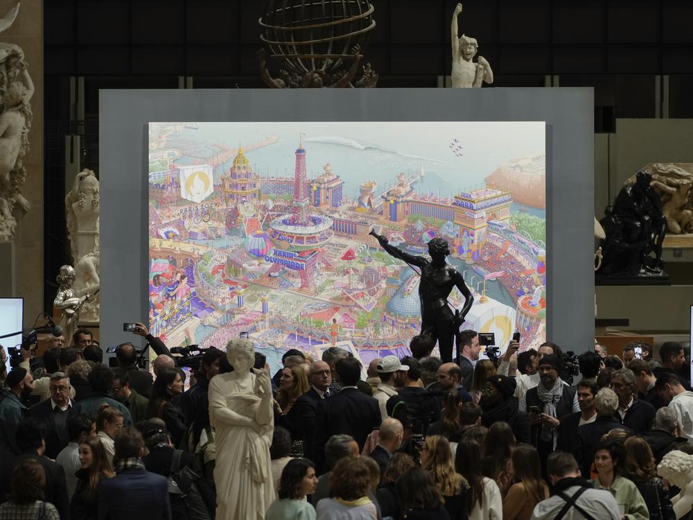 The Paris 2024 Olympic and Paralympic posters are unveiled at the Musee d'Orsay, in Paris, Monday, March 4, 2024. Vibrant colors and striking landmarks illuminate posters for the Paris Olympic Games in an Art Deco style inspired by the city's flamboyant past. 