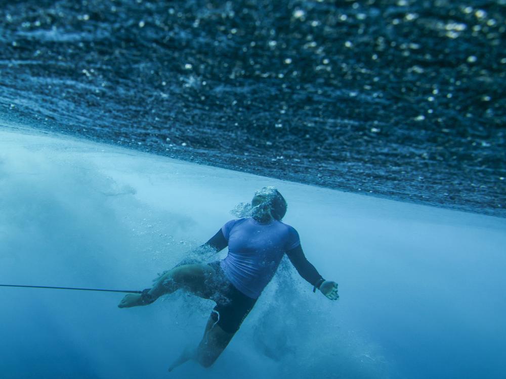 Yolanda Hopkins, of Portugal, wipes out during the second round of the 2024 Summer Olympics surfing competition Sunday.