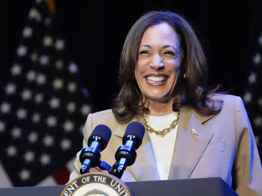 U.S. Vice President and Democratic presidential candidate Kamala Harris speaks during a campaign fundraising event at the Colonial Theater in Pittsfield, Mass., on Saturday.
