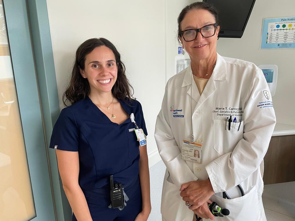 Geriatrician Dr. Maria Carney, right, with Cara Gibbons, nurse manager of the emergency department at Northwell Health's Glen Cove Hospital on Long Island, N.Y. 