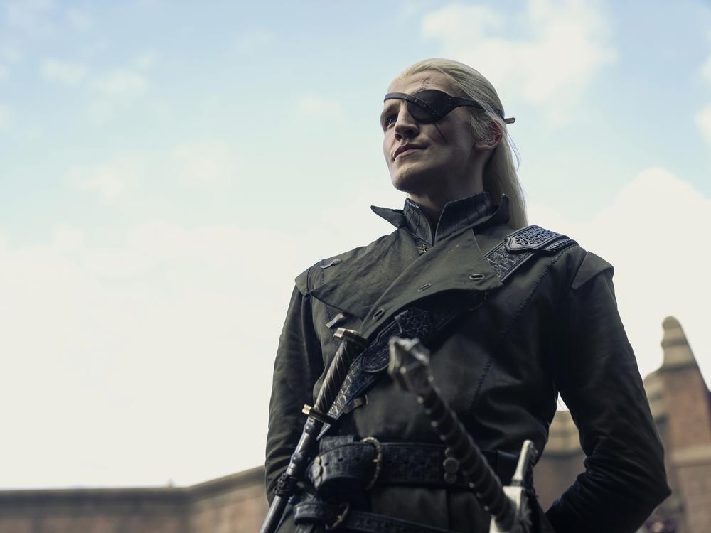 Aemond (Ewan Mitchell) surveys the landscape. Well. The right half of it, anyway.                   