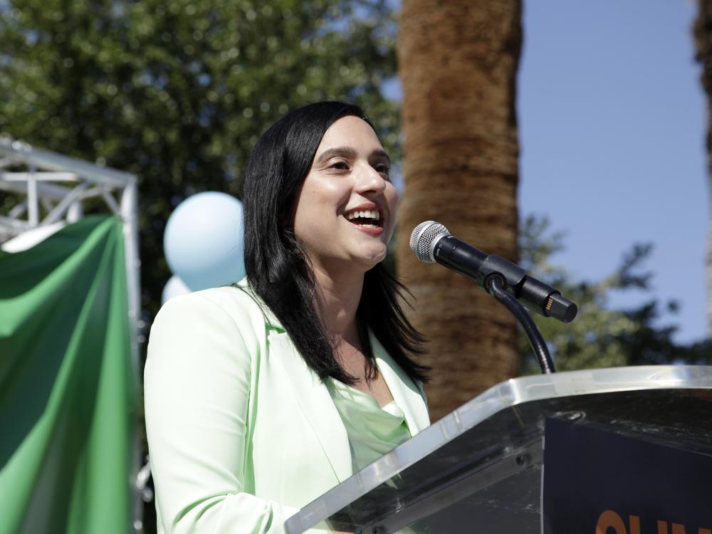 U.S. House candidate Yassamin Ansari, a former Phoenix City Council member, is shown here at a climate rally in Phoenix in 2022.