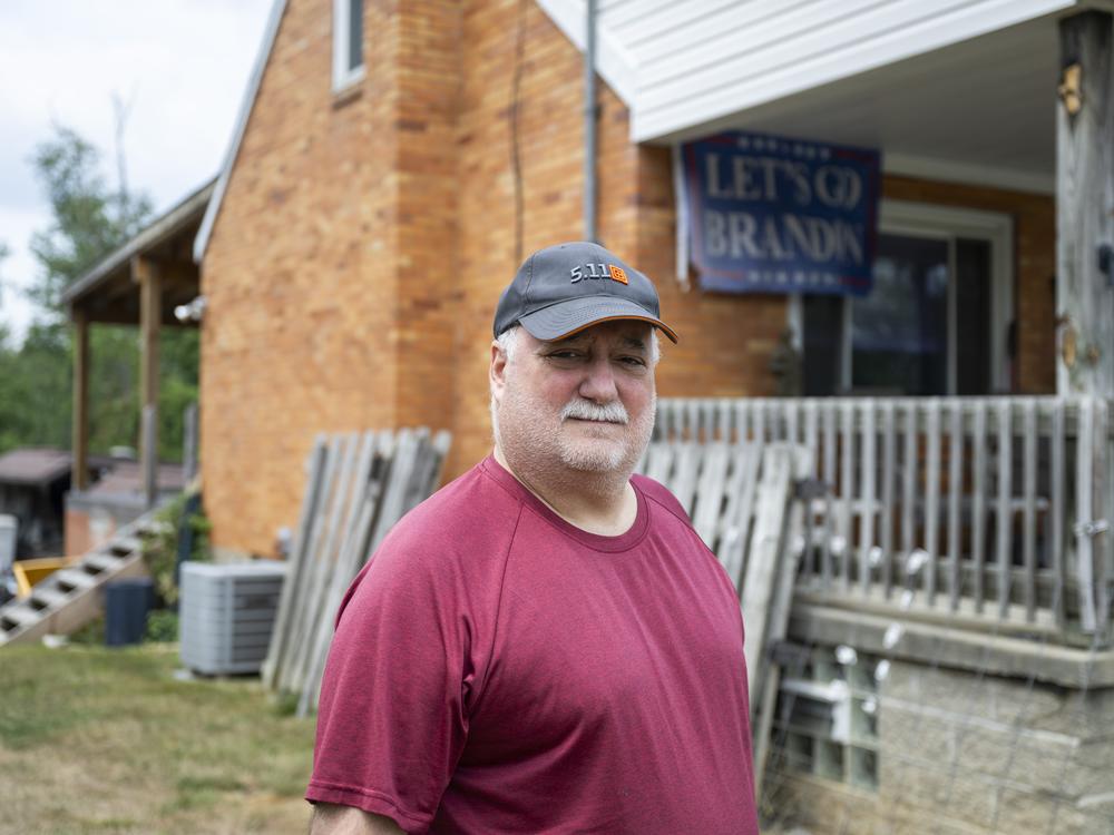 Alan DeRusso poses for a portrait outside his home in Moon Township, Pa., on July 23, 2024.