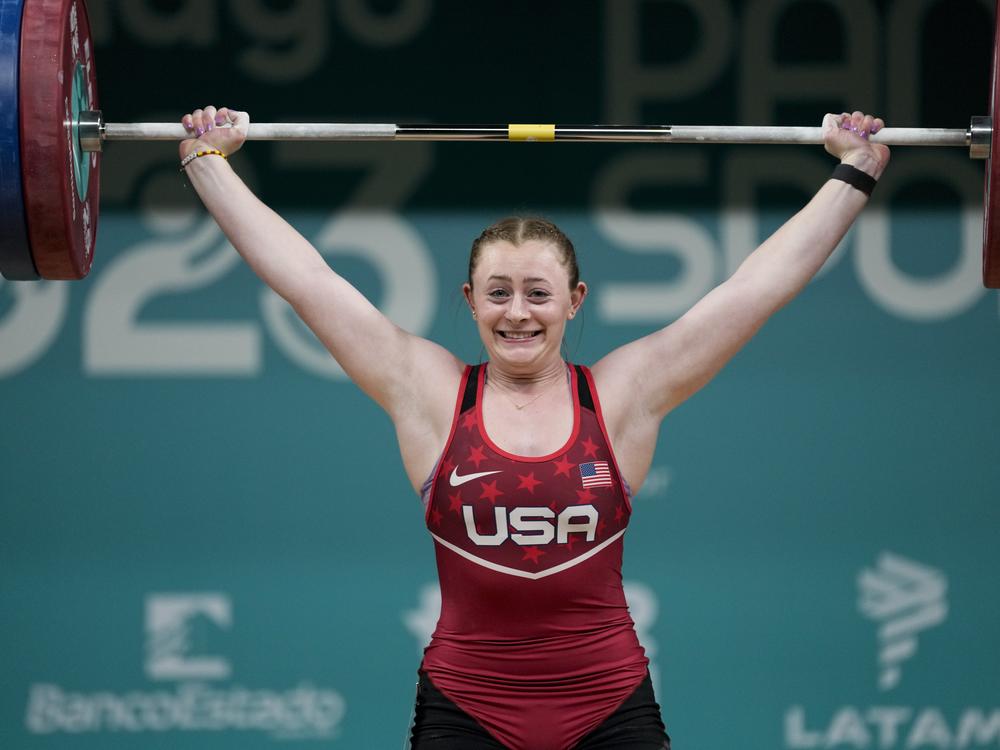 Olivia Reeves of the United States lifts in the women's 81kg weightlifting event at the Pan American Games in Santiago, Chile, on Oct. 23, 2023.