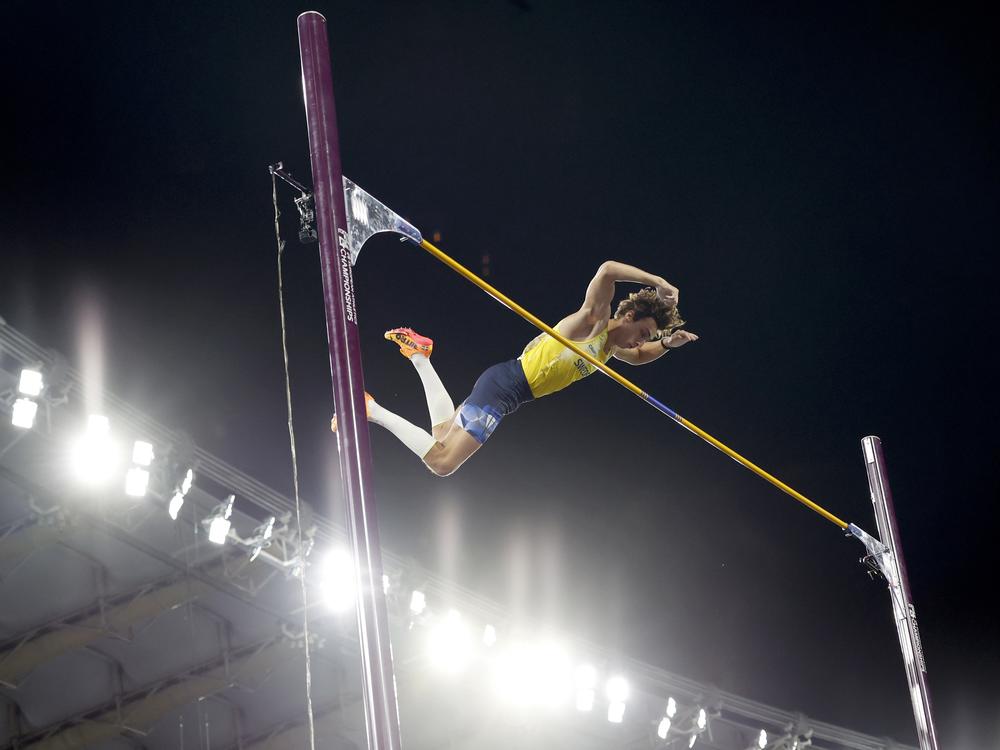 Armand Duplantis, of Sweden, makes an attempt in the men's pole vault final at the European Athletics Championships in Rome on June 12, 2024.
