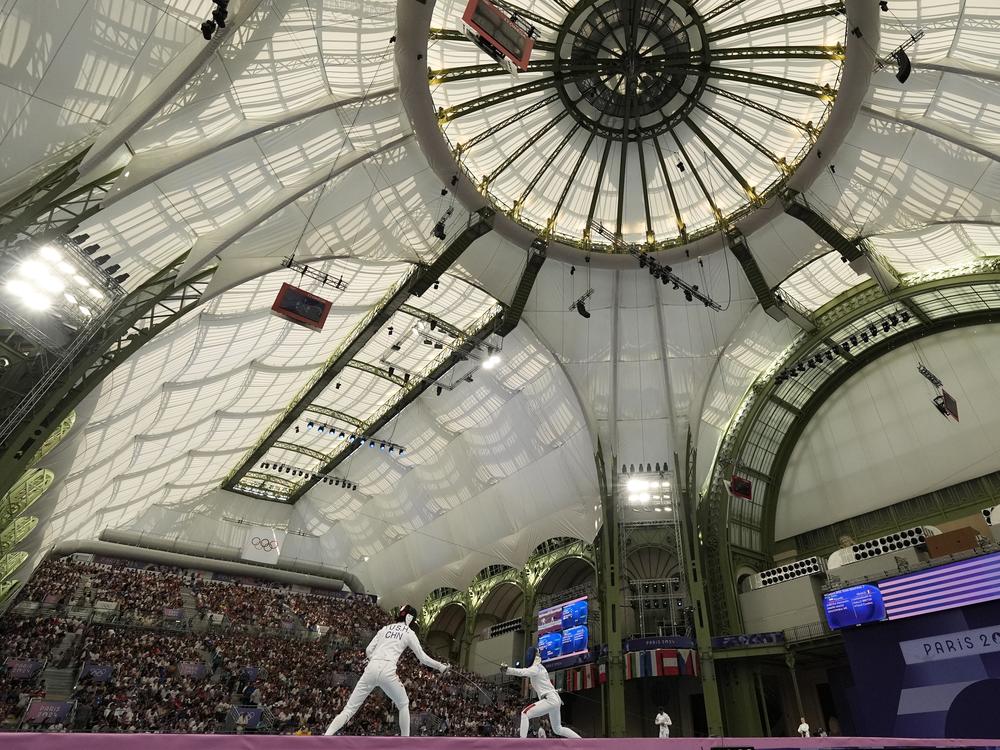 A view of the Grand Palais during the women's team Epee semifinal match between China and Italy at the 2024 Summer Olympics on Tuesday in Paris.