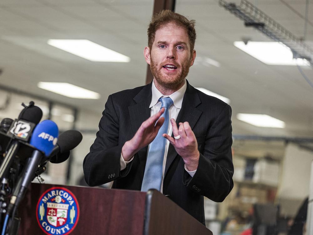 Maricopa County Recorder Stephen Richer speaks about voting machine malfunctions at the Maricopa County Tabulation and Elections Center in Phoenix on Nov. 9, 2022. Richer lost a Republican primary on Tuesday, according to a race call by The Associated Press.