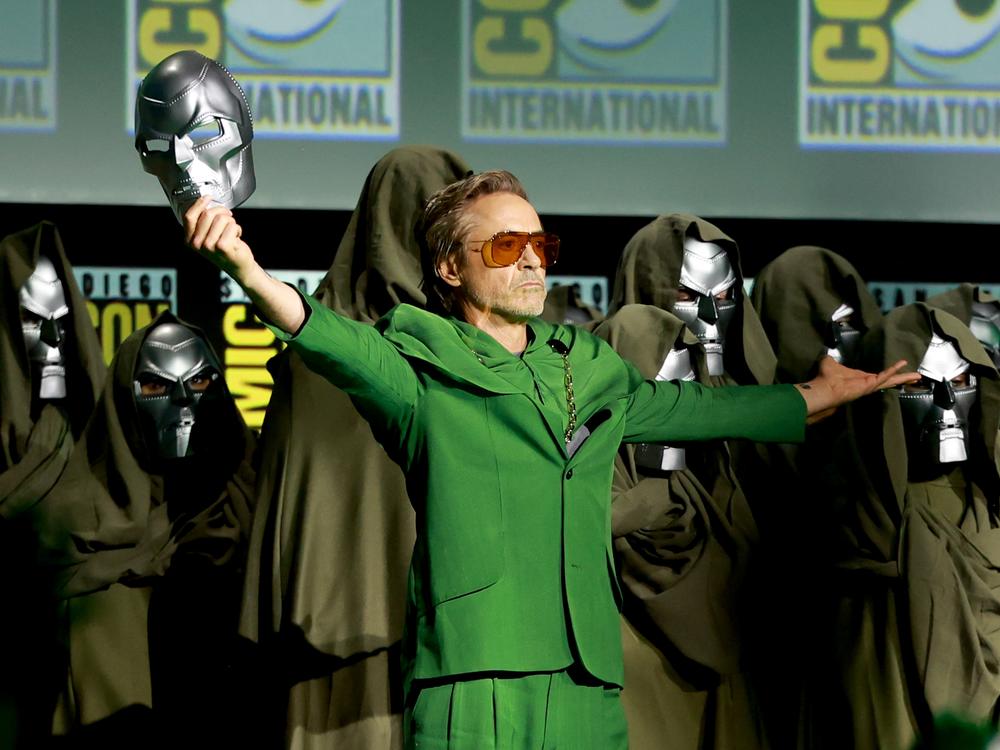 Robert Downey Jr. onstage at the Marvel Studios panel during Comic-Con in San Diego over the weekend.