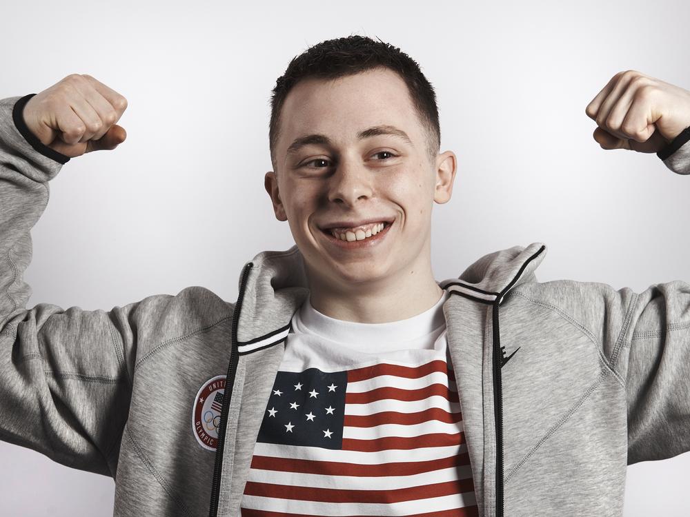 American weightlifter Hampton Morris poses for a photo at a Team USA media summit in New York. 