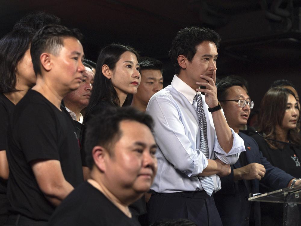 Former Thai prime ministerial candidate and ex-Move Forward Party leader Pita Limjaroenrat takes part in a a press conference at the party headquarters in Bangkok on Wednesday.