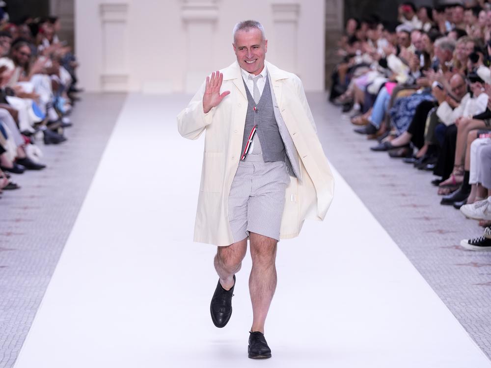 Designer Thom Browne acknowledges the applause of the audience after the Thom Browne Haute Couture Fall/Winter 2024-2025 show as part of Paris Fashion Week on June 24, 2024 in Paris, France.